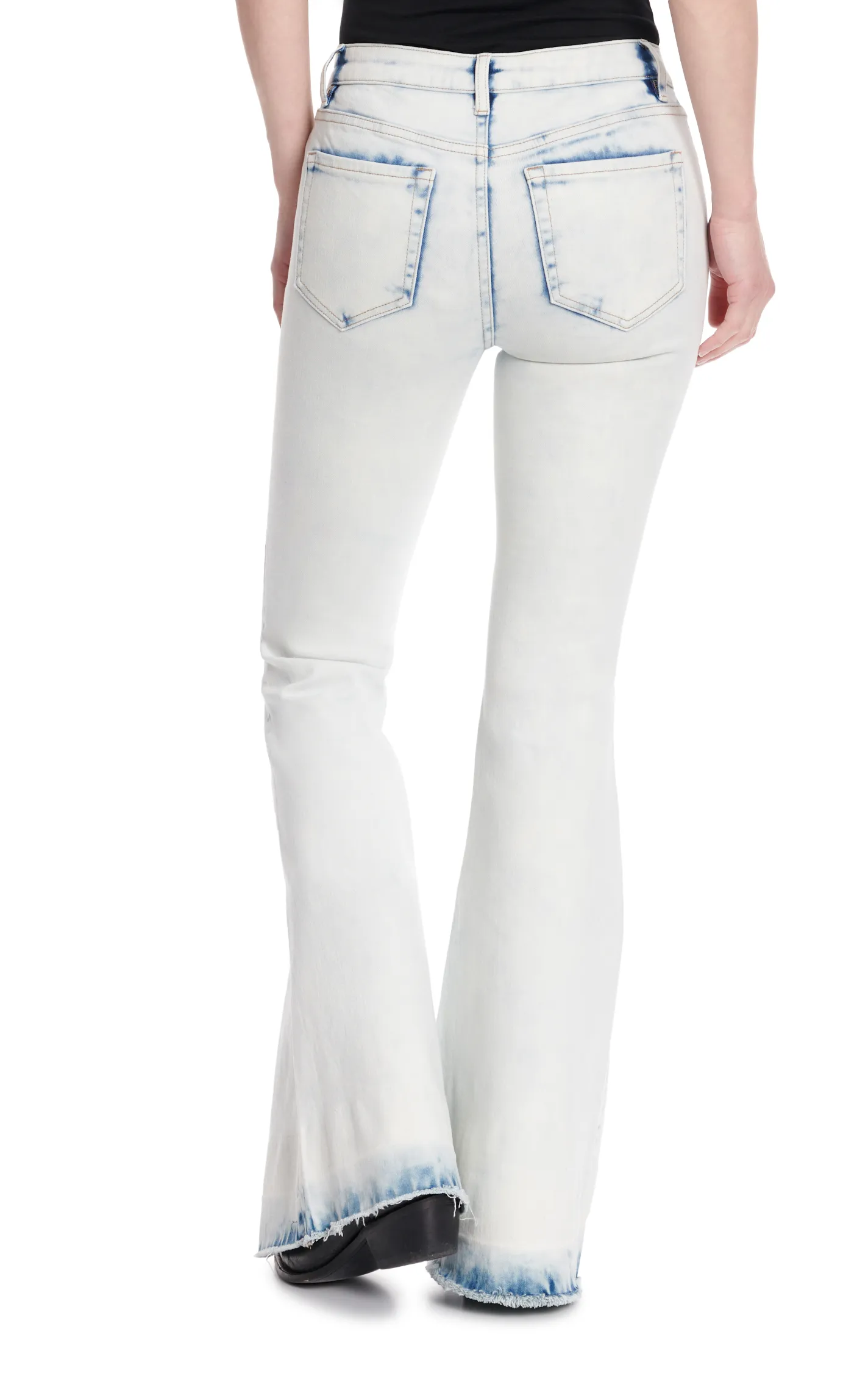 Mica Women's Bleached Light Wash Mid Rise Released Hem Flare Leg Jeans