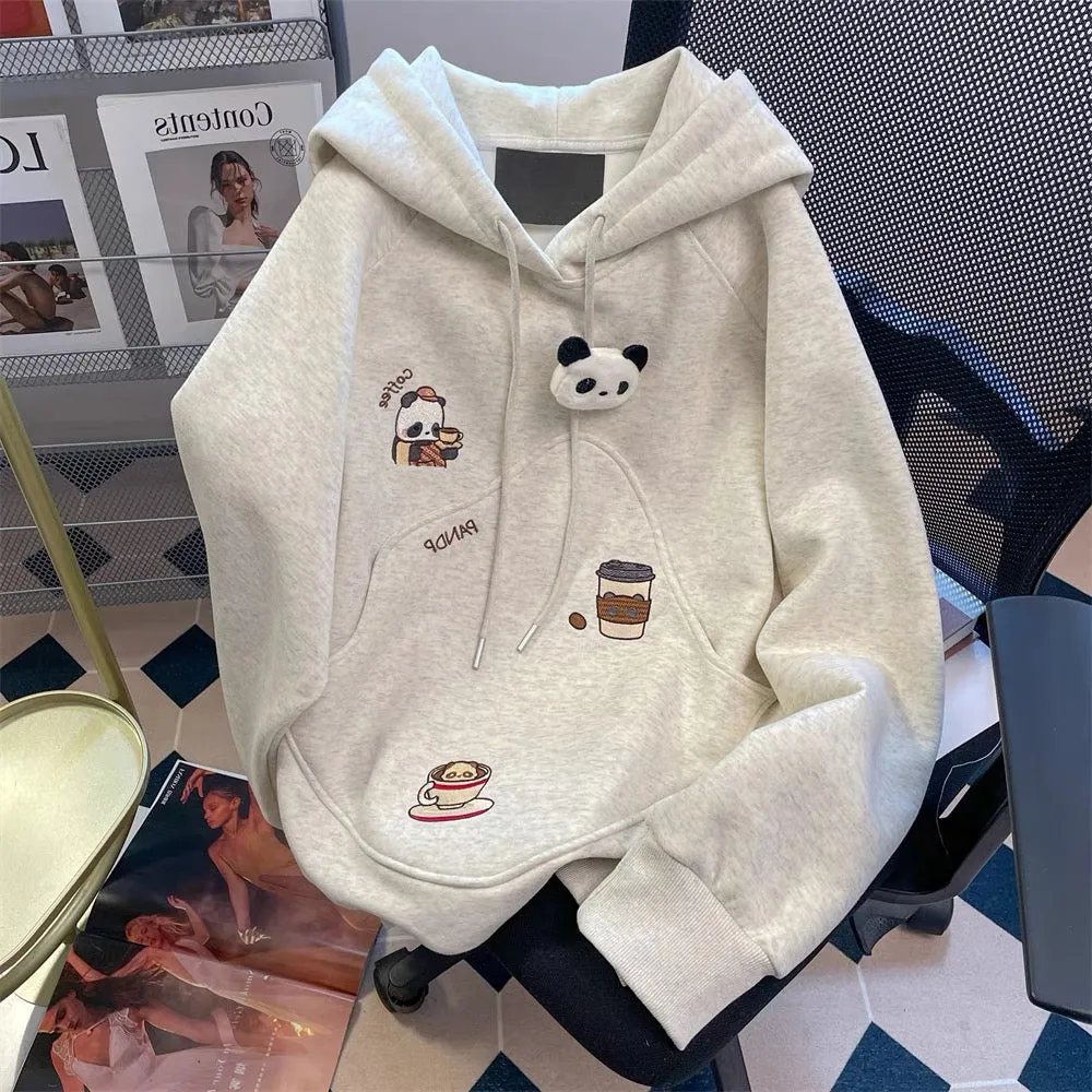 Milk fufu lazy cute panda embroidered hooded sweatshirt men and women autumn sweet small oversize jacket