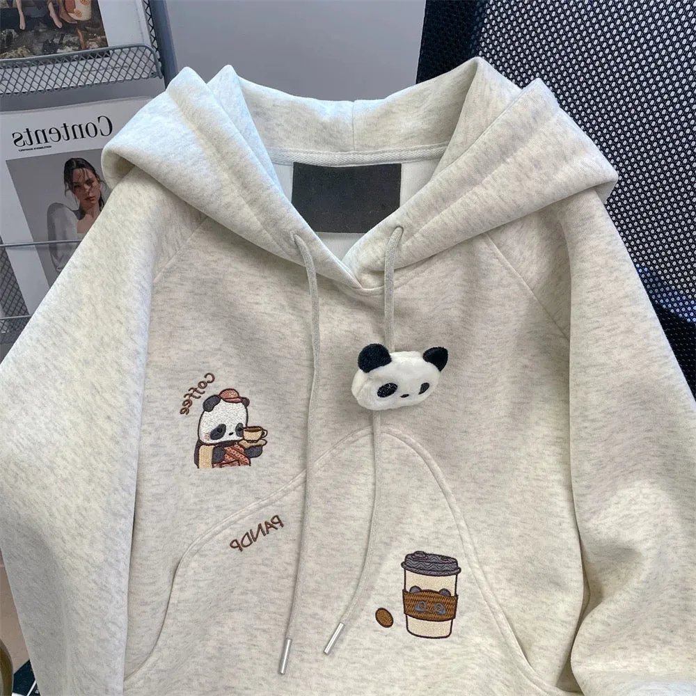 Milk fufu lazy cute panda embroidered hooded sweatshirt men and women autumn sweet small oversize jacket