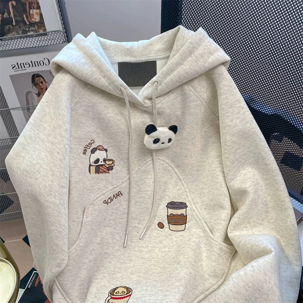 Milk fufu lazy cute panda embroidered hooded sweatshirt men and women autumn sweet small oversize jacket