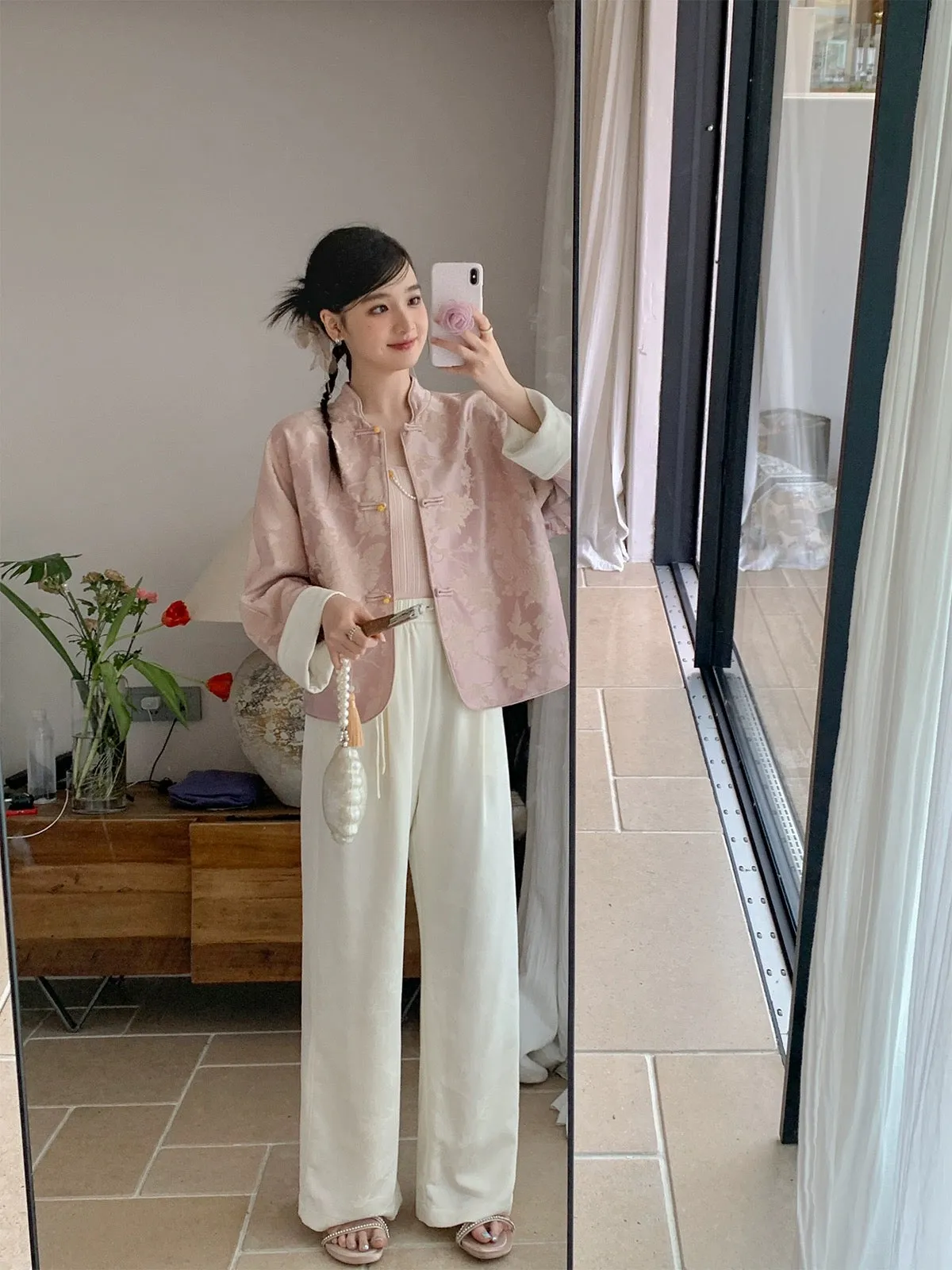 Miss Chipmunk Jade Pendant Elegant Chinese Style Straight Pants Small Women Casual Drape High-Level Wide Leg Pants