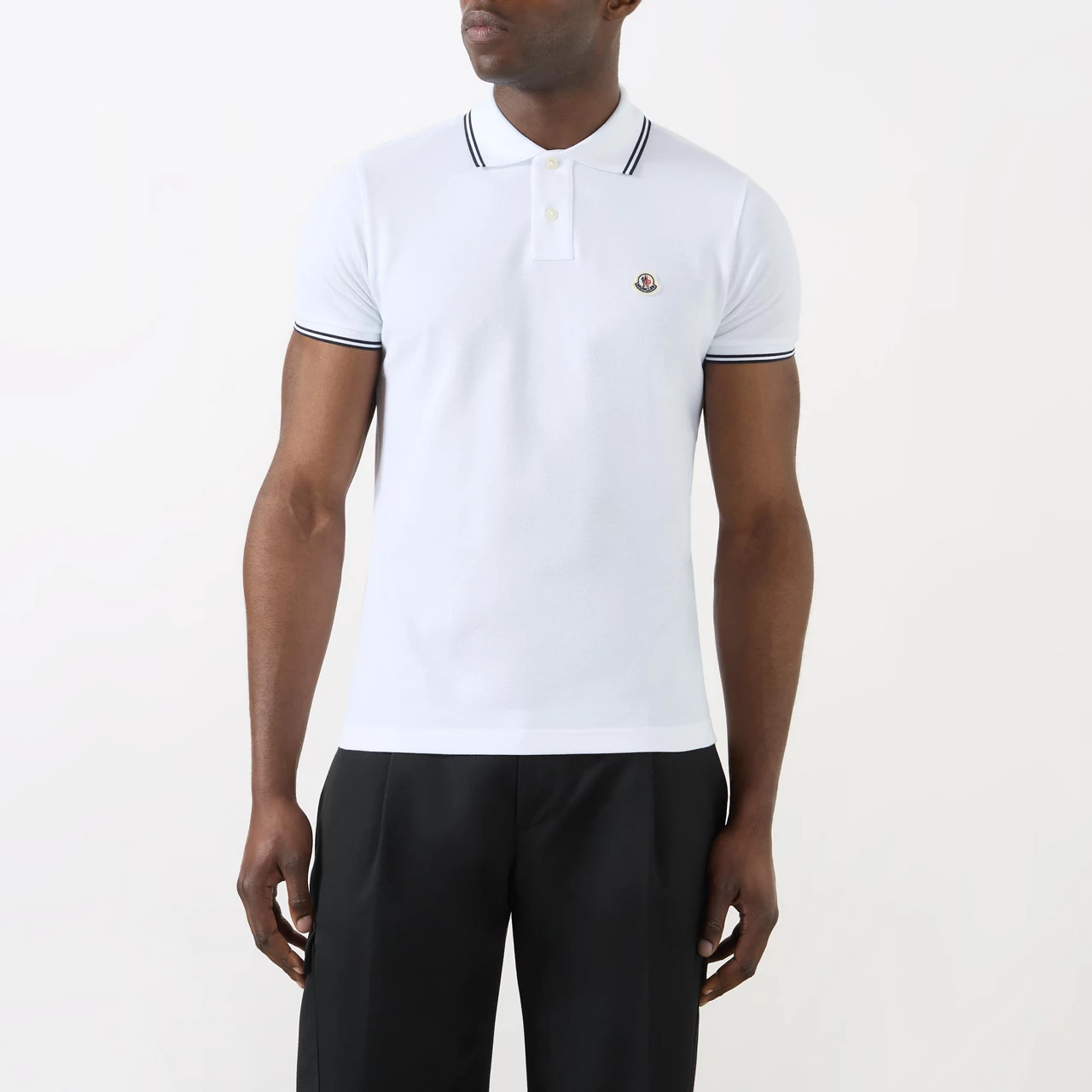 MONCLER Tipped Logo Badge Polo Shirt - White