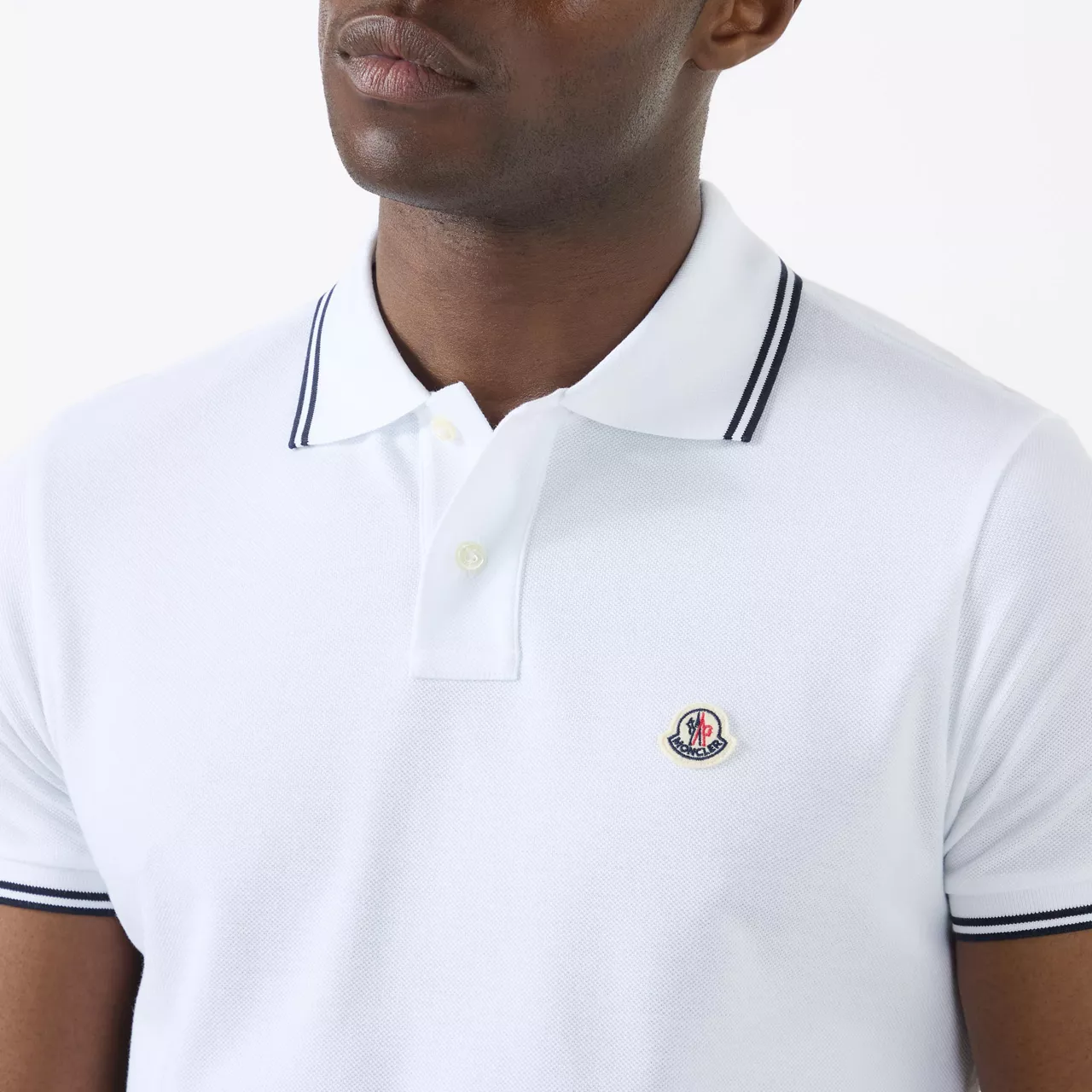 MONCLER Tipped Logo Badge Polo Shirt - White