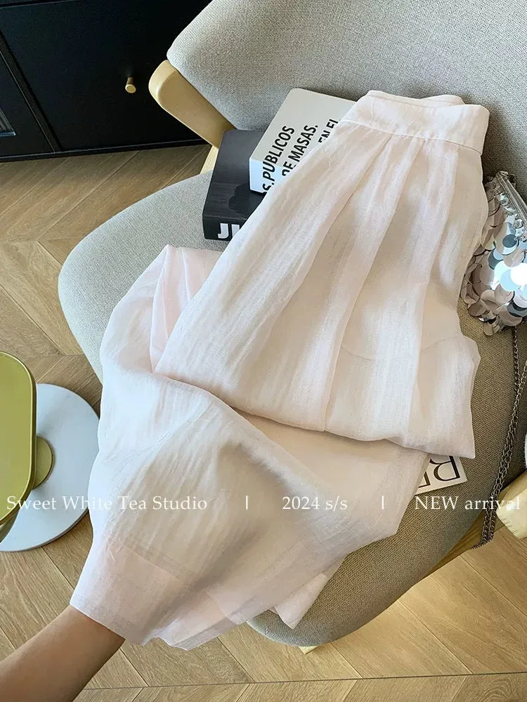 Nanyou’s high-end goods are on clearance and leaked! Pink loose drapey wide leg pants for women summer high waist straight thin 