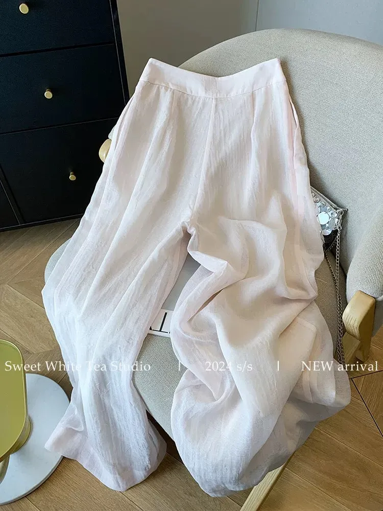 Nanyou’s high-end goods are on clearance and leaked! Pink loose drapey wide leg pants for women summer high waist straight thin 