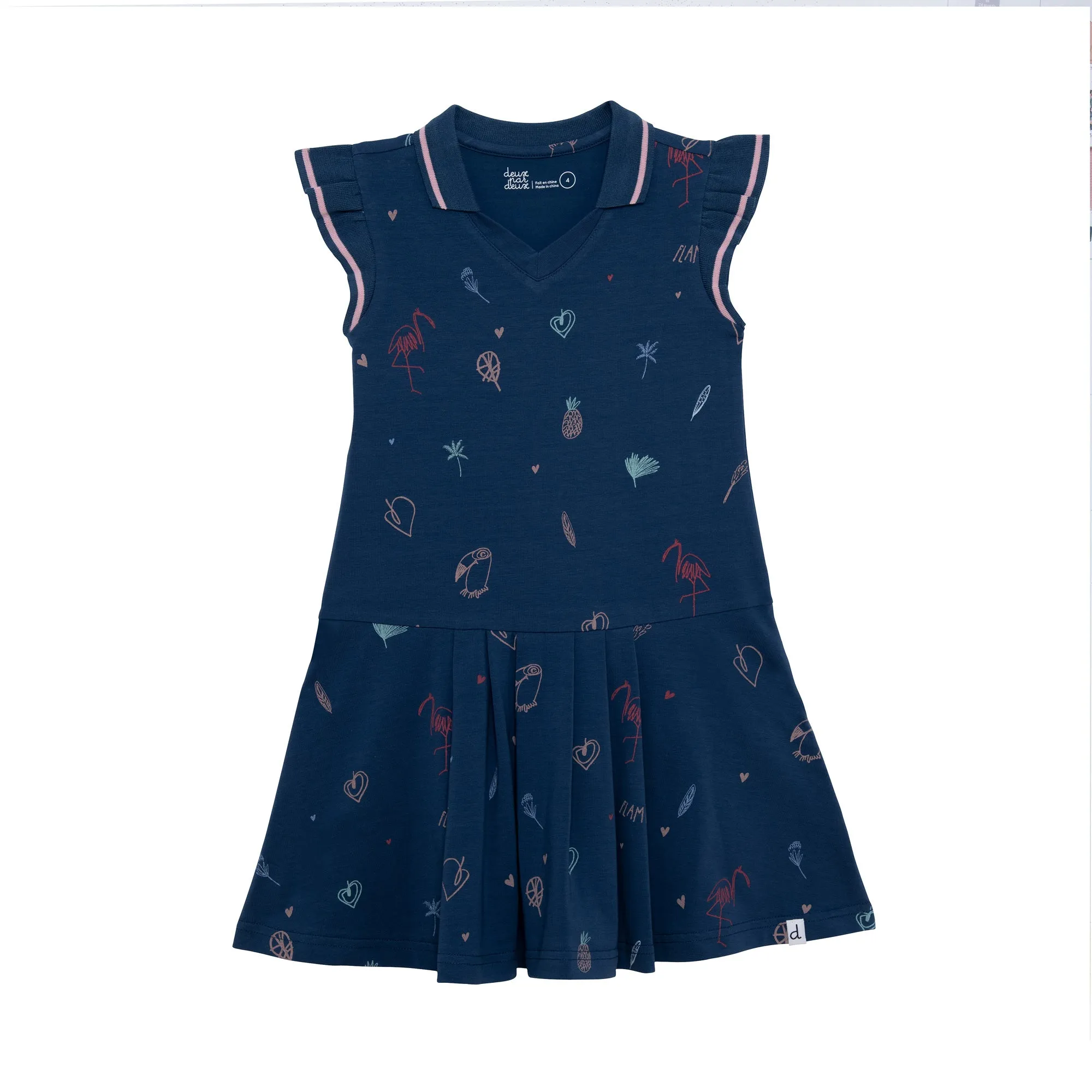 Navy Flamingo Polo Dress