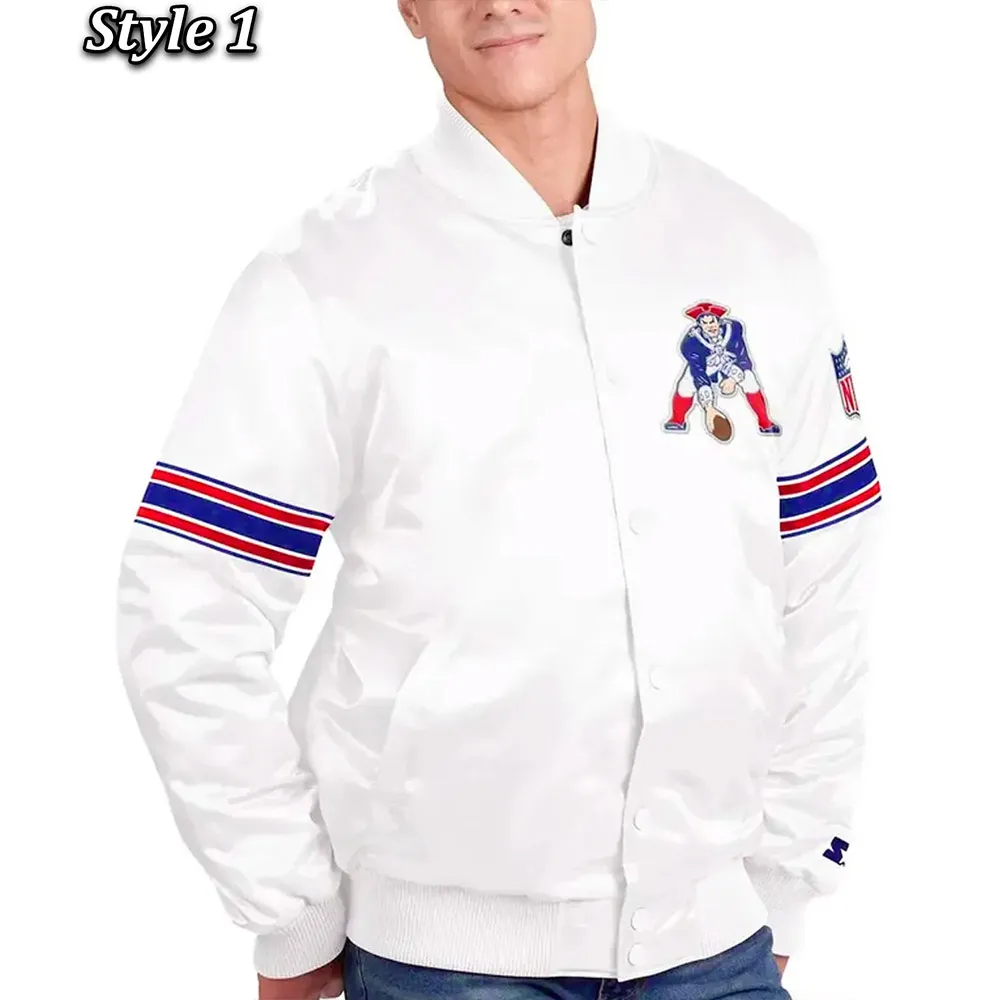 New England Patriots The Power Forward Satin White Jacket