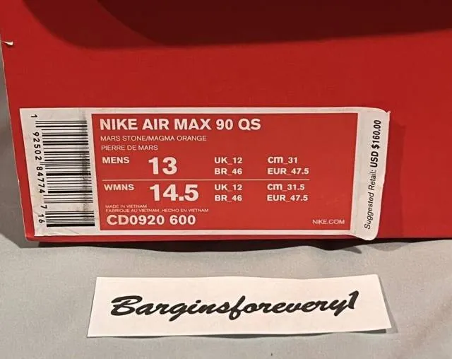 Nike air max 90 qs - mars landing - size 13 - mars stone - cd0920-600