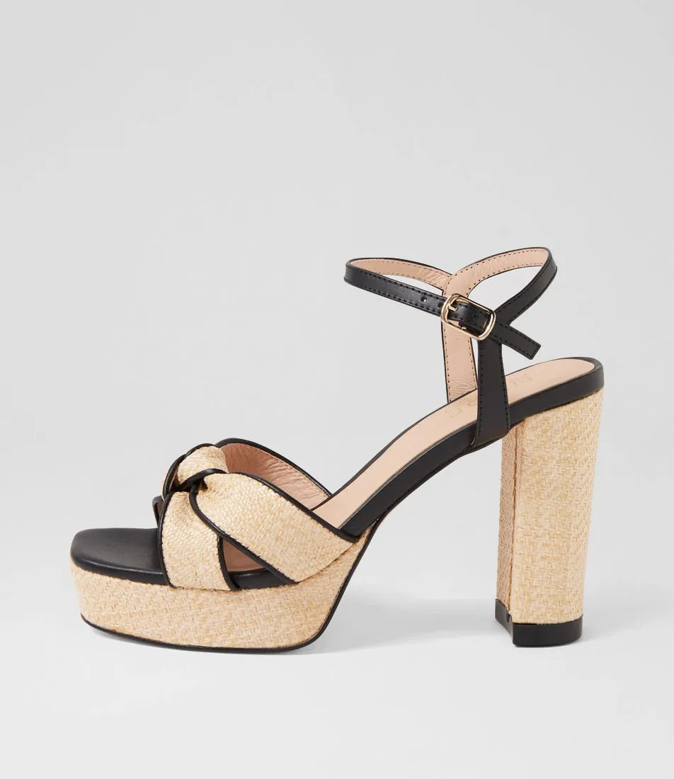 NUDE Bella Natural Black Raffia Sandals