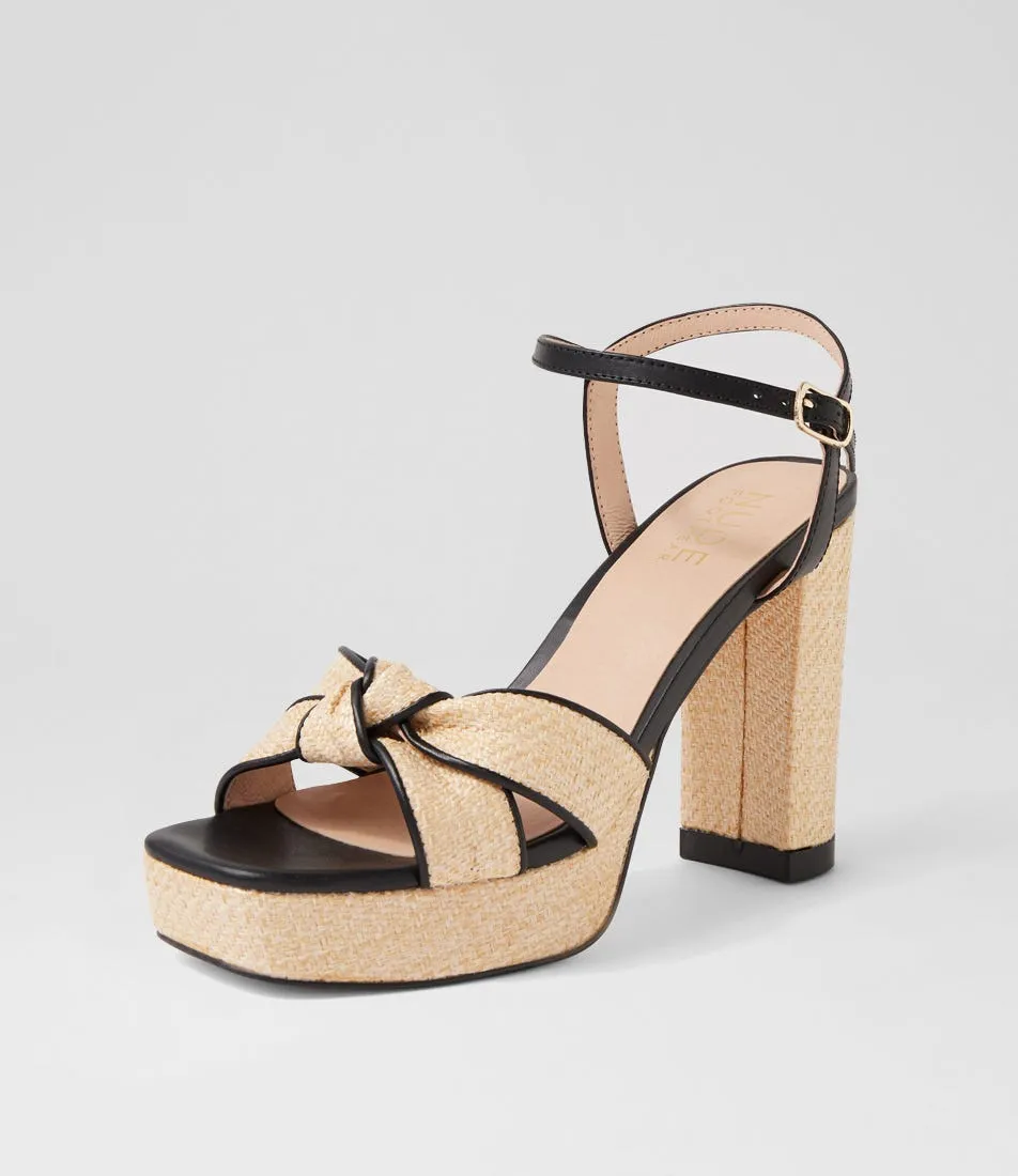 NUDE Bella Natural Black Raffia Sandals