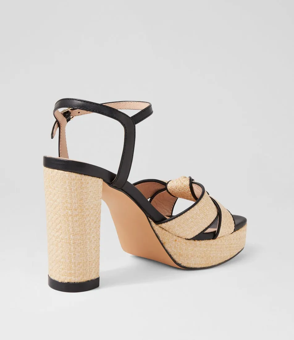 NUDE Bella Natural Black Raffia Sandals