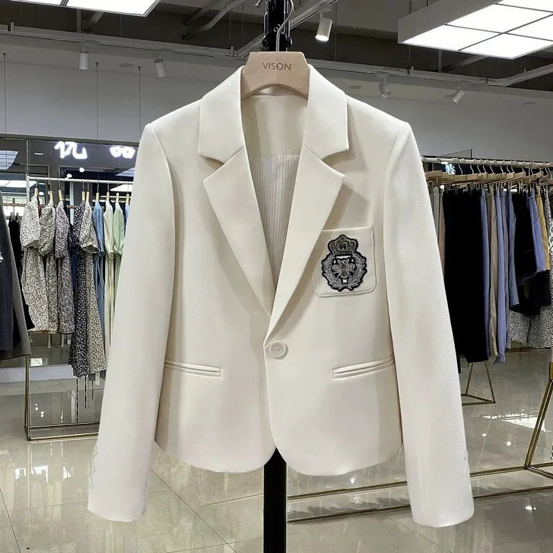 Off-white niche embroidery design suit jacket for women 2024 spring and autumn new British style versatile temperament top