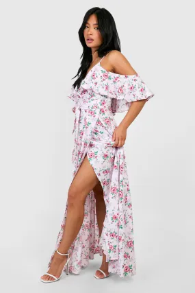 Petite Floral Wrap Cold Shoulder Maxi Dress