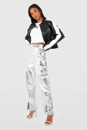 Petite Metallic Split Hem Straight Leg Pants