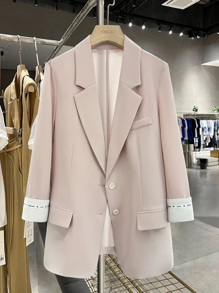 Pink Thin Korean Style Small Suit Jacket for Women 2024 Spring and Summer New Design Internet Celebrity Professional Suit