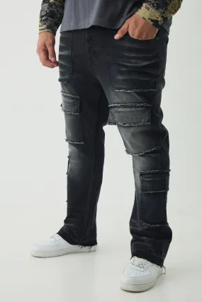 Plus Raw Seam Detail Stretch Skinny Cargo Flared Jeans