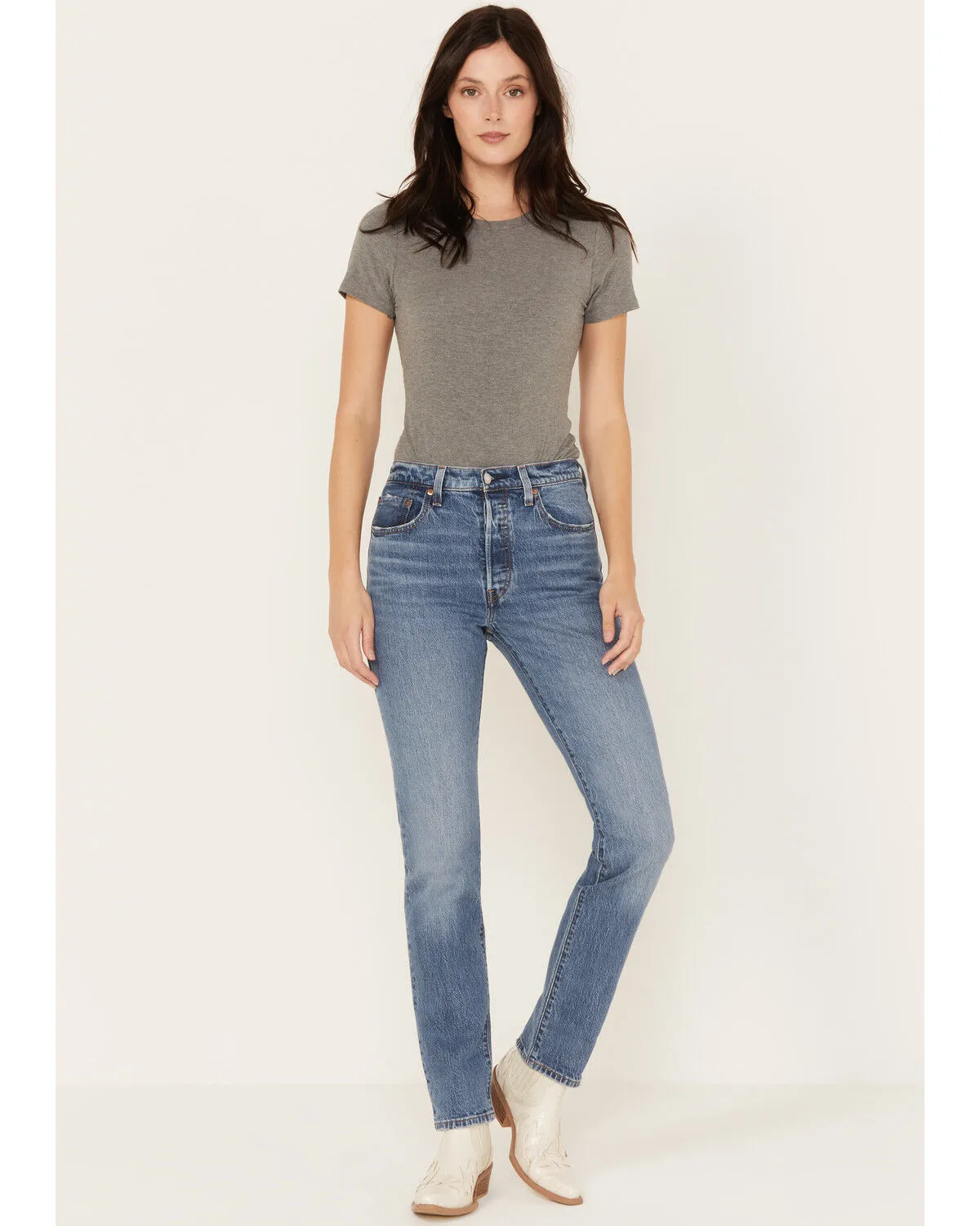 Product Name:  Levi's Women's Medium Wash 501 Worn In Jeans