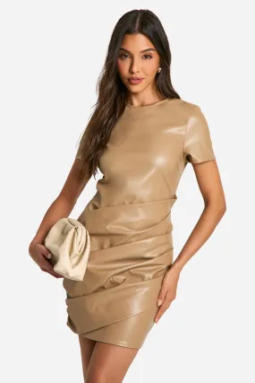 Pu Wrap Ruched T-shirt Mini Dress