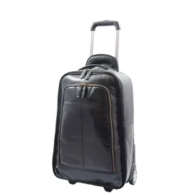 Real Leather Cabin Suitcase Wheeled Trolley Newton Black