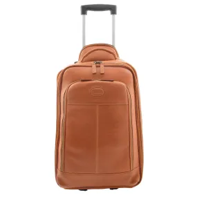 Real Leather Cabin Suitcase Wheeled Trolley Newton Tan