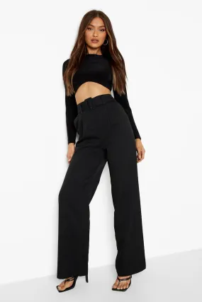 Self Belt Pleat Detail Straight Leg Pants