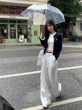 Song Zhengeun white wide-leg pants for women in spring, small, high-waisted, slim casual pants, Korean floor-length white pants