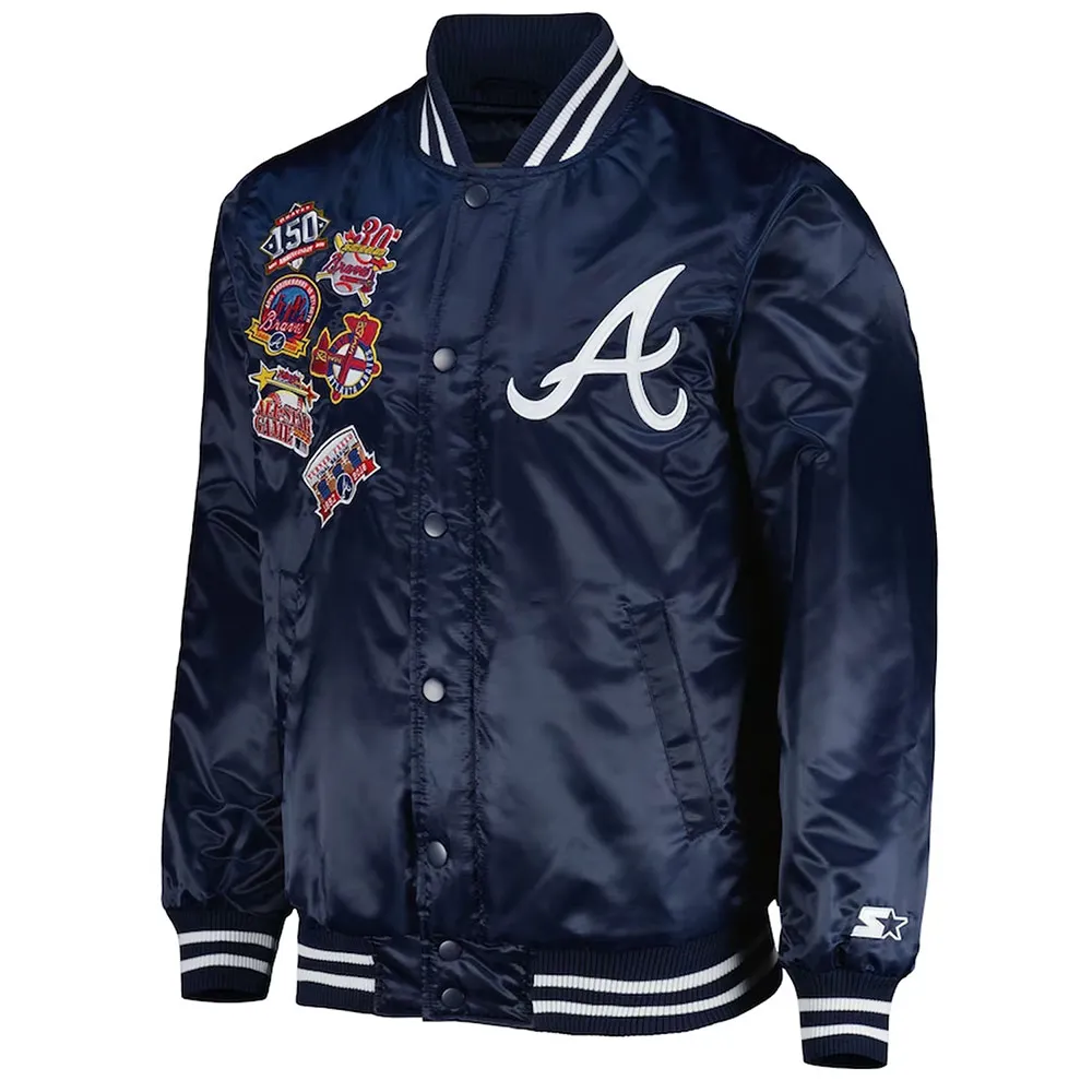 Starter Navy Blue Atlanta Braves Patch Full-Snap Satin Jacket