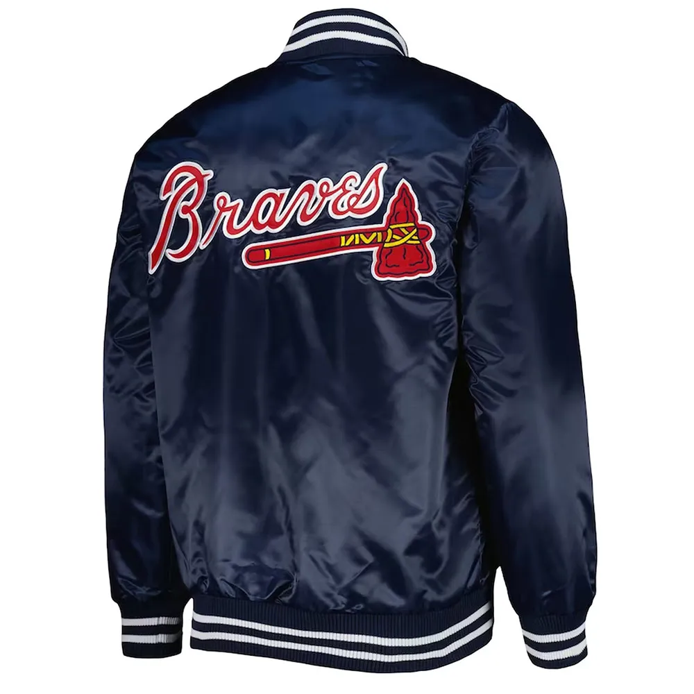 Starter Navy Blue Atlanta Braves Patch Full-Snap Satin Jacket