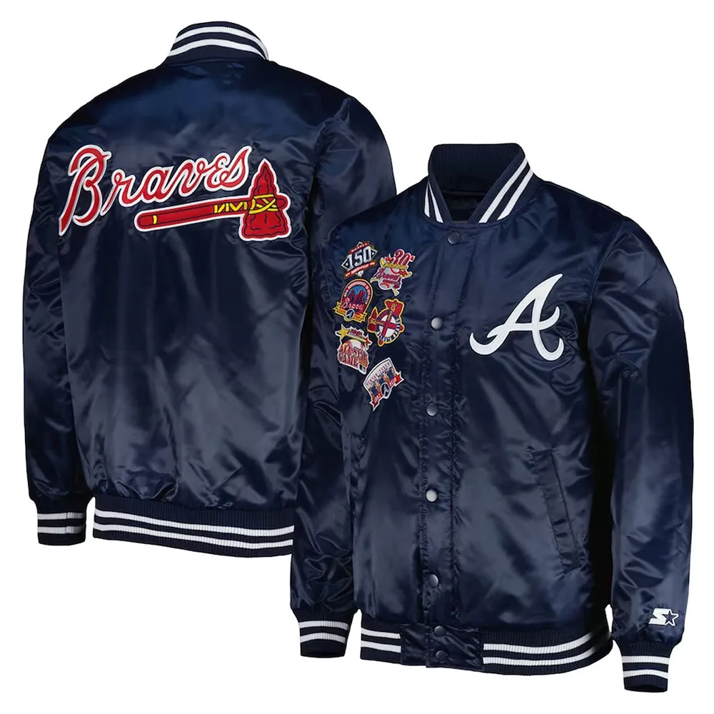 Starter Navy Blue Atlanta Braves Patch Full-Snap Satin Jacket