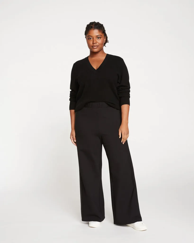 Stephanie Wide Leg Stripe Ponte Pants 30 Inch - Black with Black Stripe