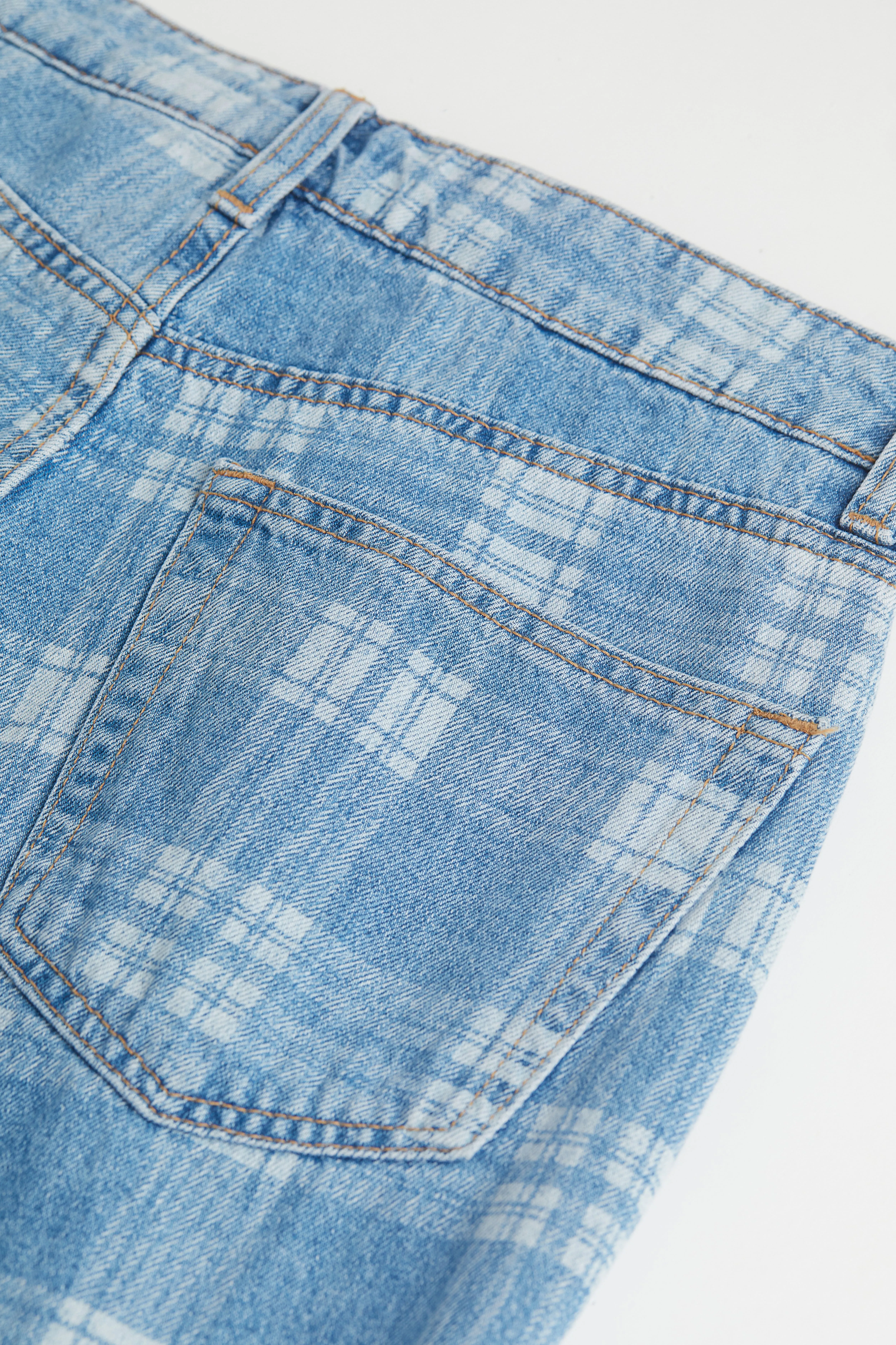 Straight High Jeans - High waist - Long - Light blue/Checked - Ladies | H&M GB