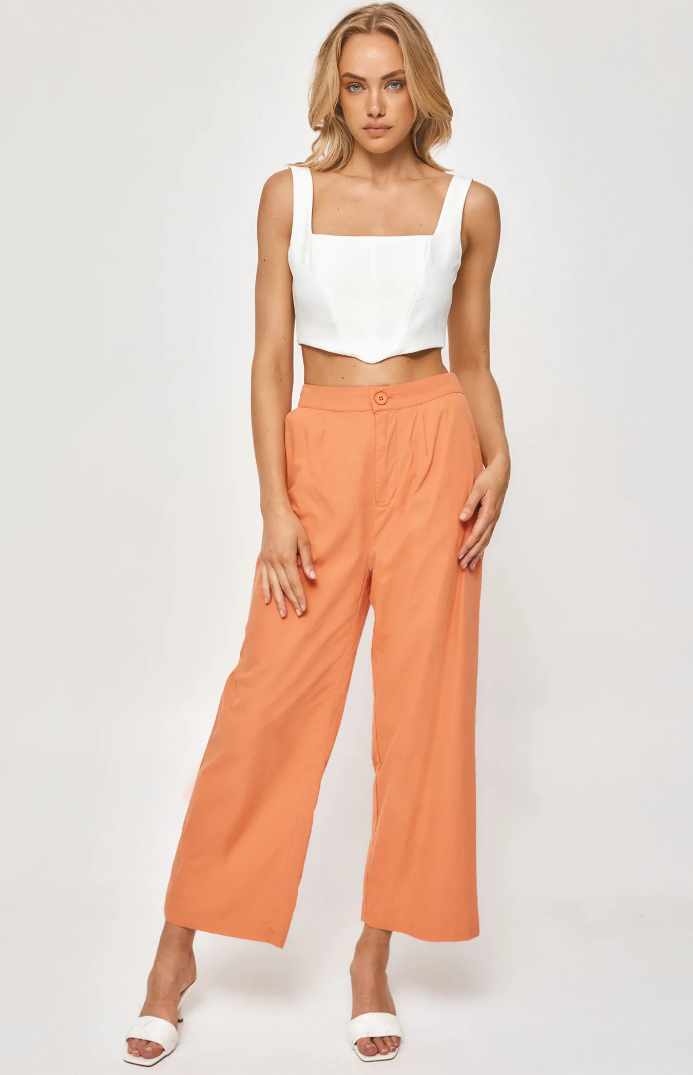 Straight Leg Textured Pants with Waistband (WPA216A)