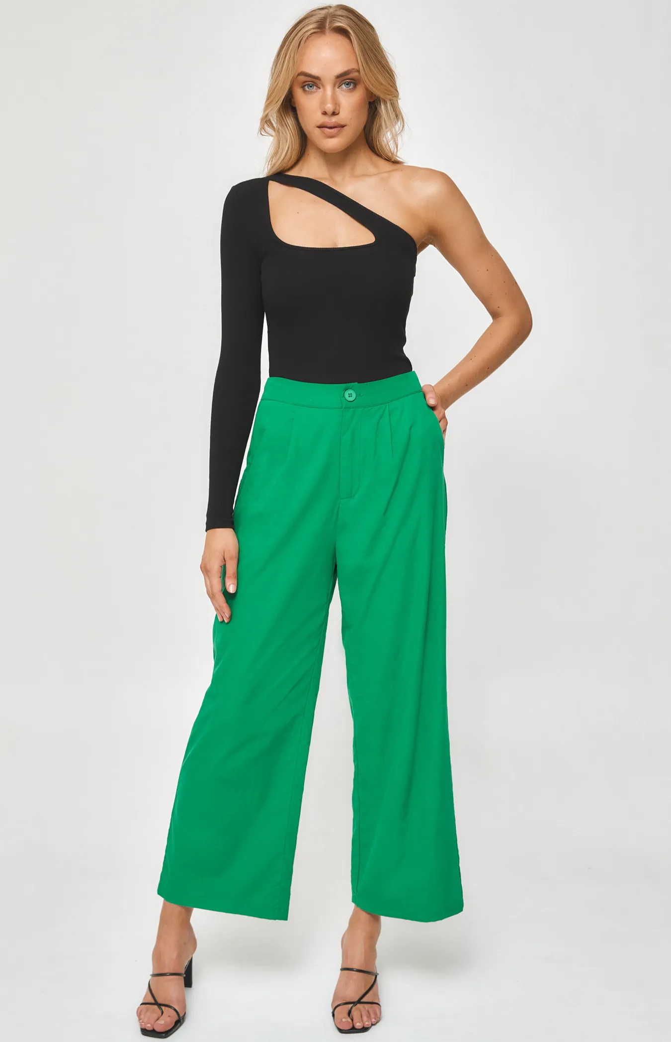 Straight Leg Textured Pants with Waistband (WPA216A)