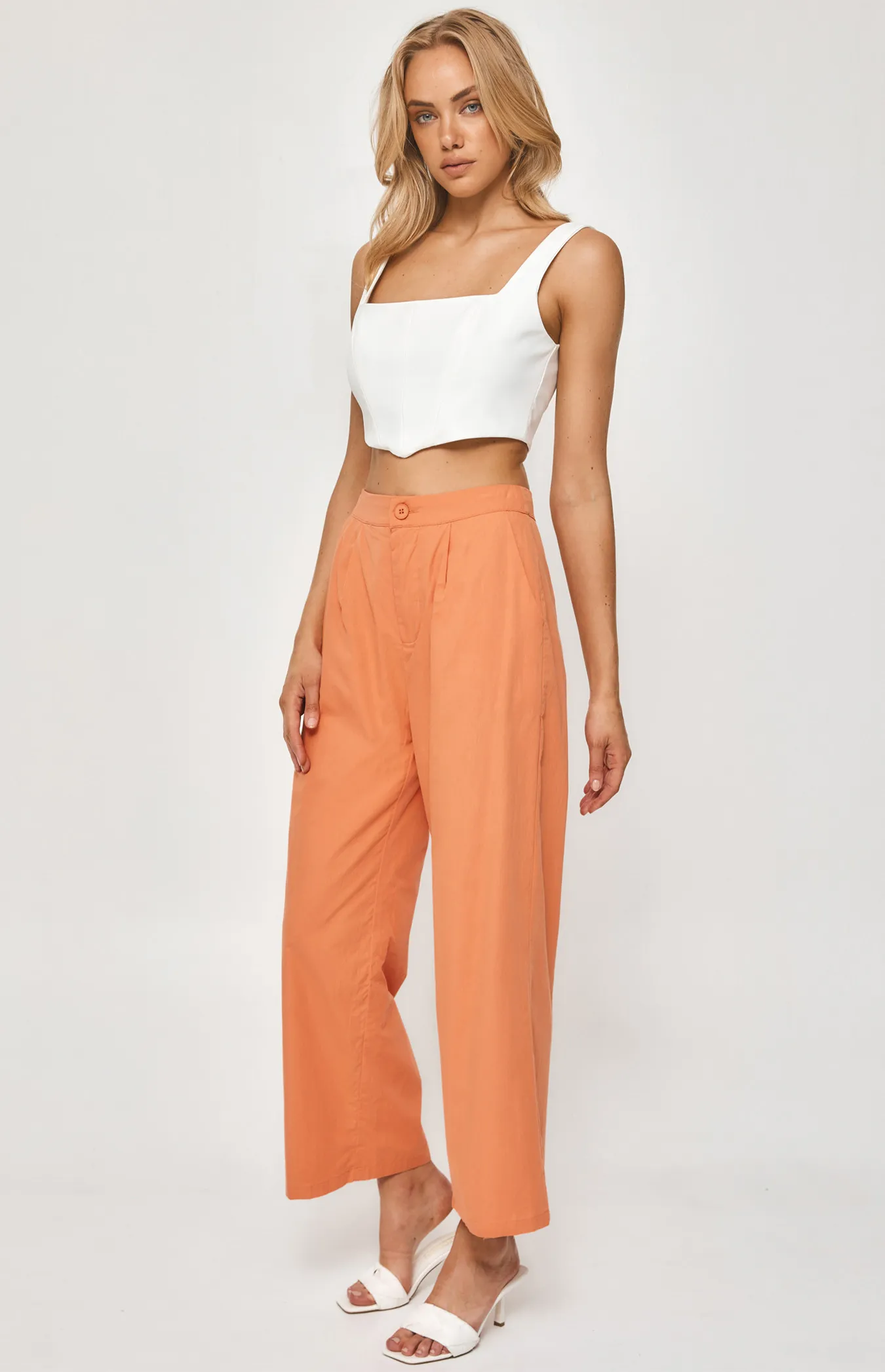 Straight Leg Textured Pants with Waistband (WPA216A)