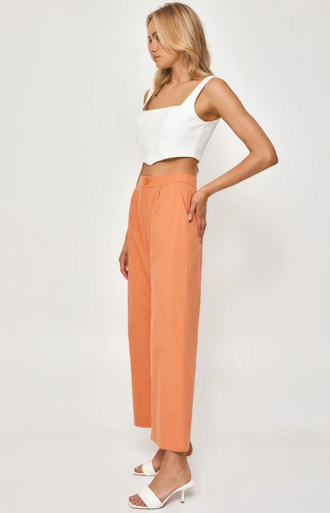 Straight Leg Textured Pants with Waistband (WPA216A)