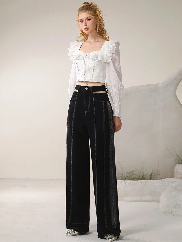 Straight Loose Plain High-Waist Cool Wide-Pants