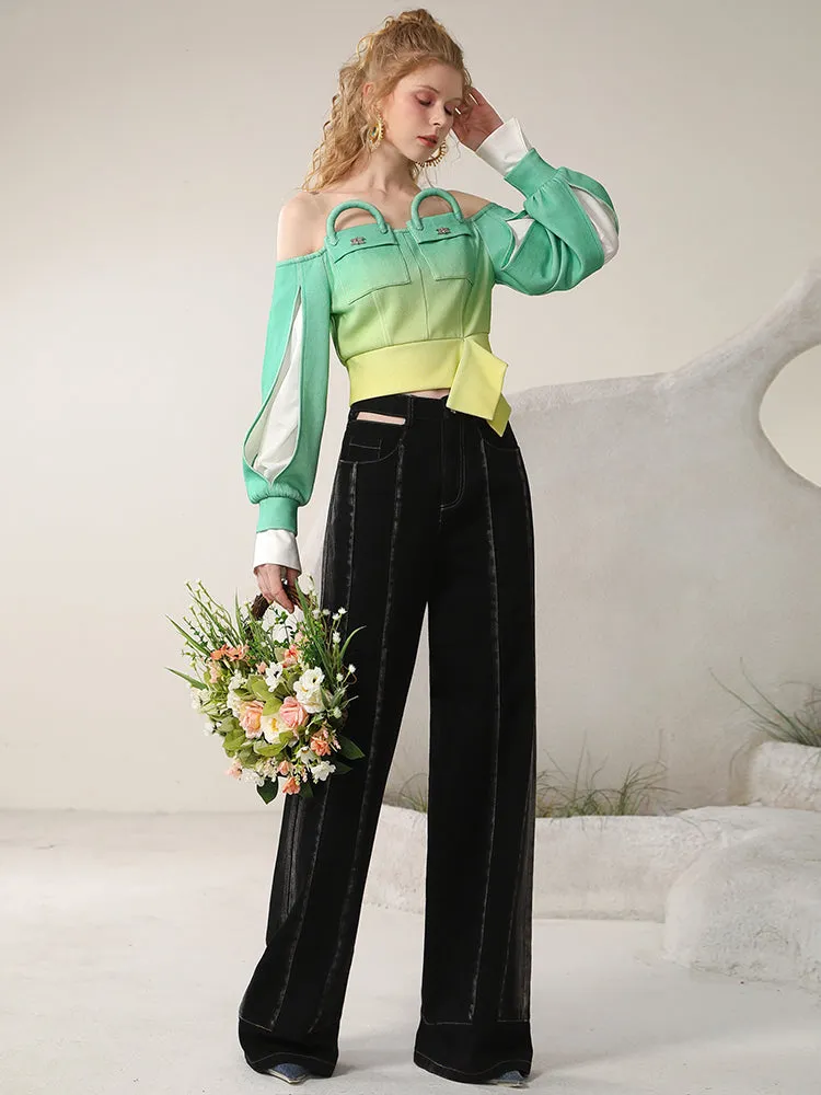 Straight Loose Plain High-Waist Cool Wide-Pants