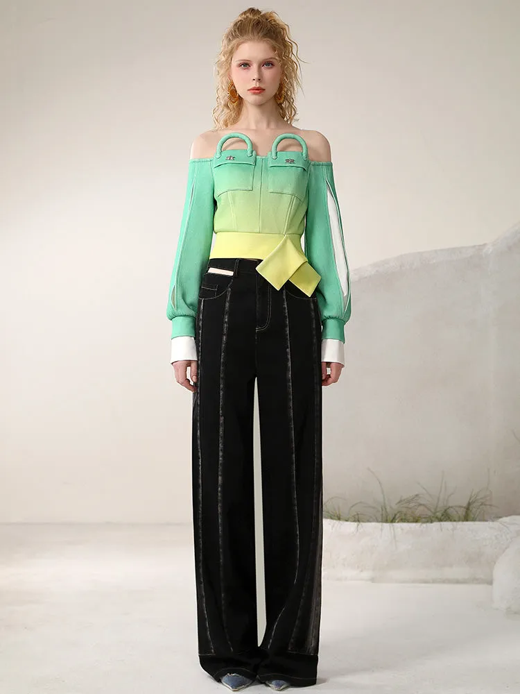 Straight Loose Plain High-Waist Cool Wide-Pants