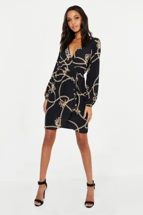 Tall Chain Mixed Print Wrap Mini Dress