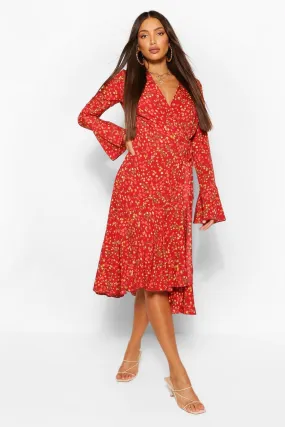 Tall Floral Print Wrap Midi Dress