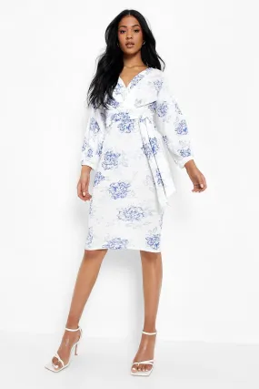 Tall Off Shoulder Wrap Midi Floral Dress