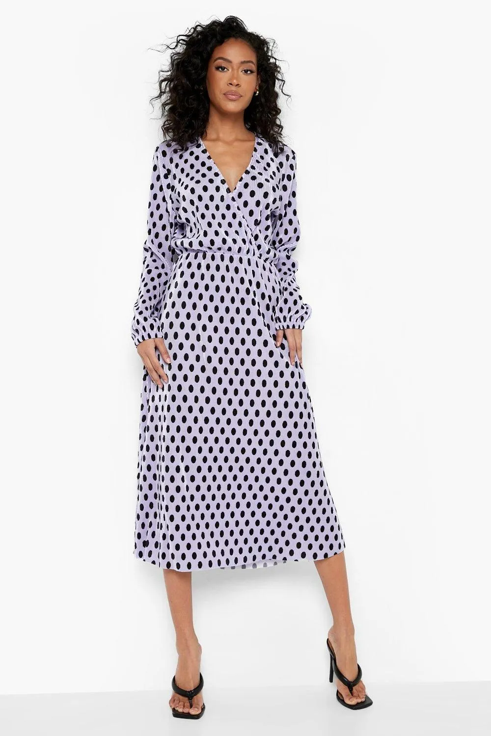 Tall Pleated Polka Dot Wrap Dress