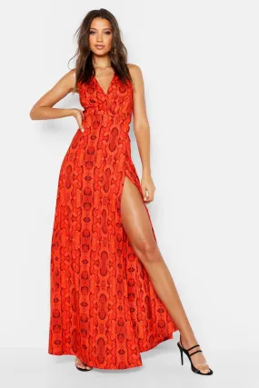 Tall Snake Print Tie Wrap Maxi Dress