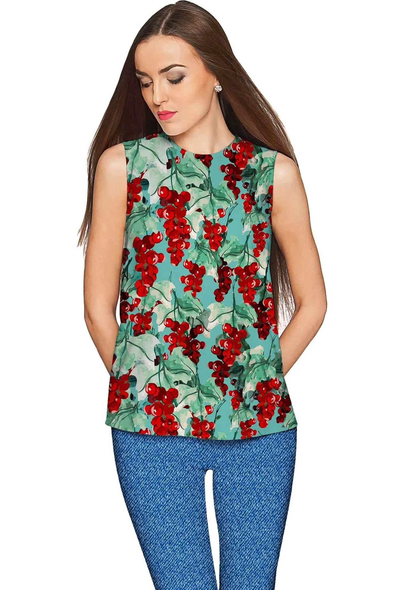 Toscana Emily Grape Print Green Sleeveless Top - Women