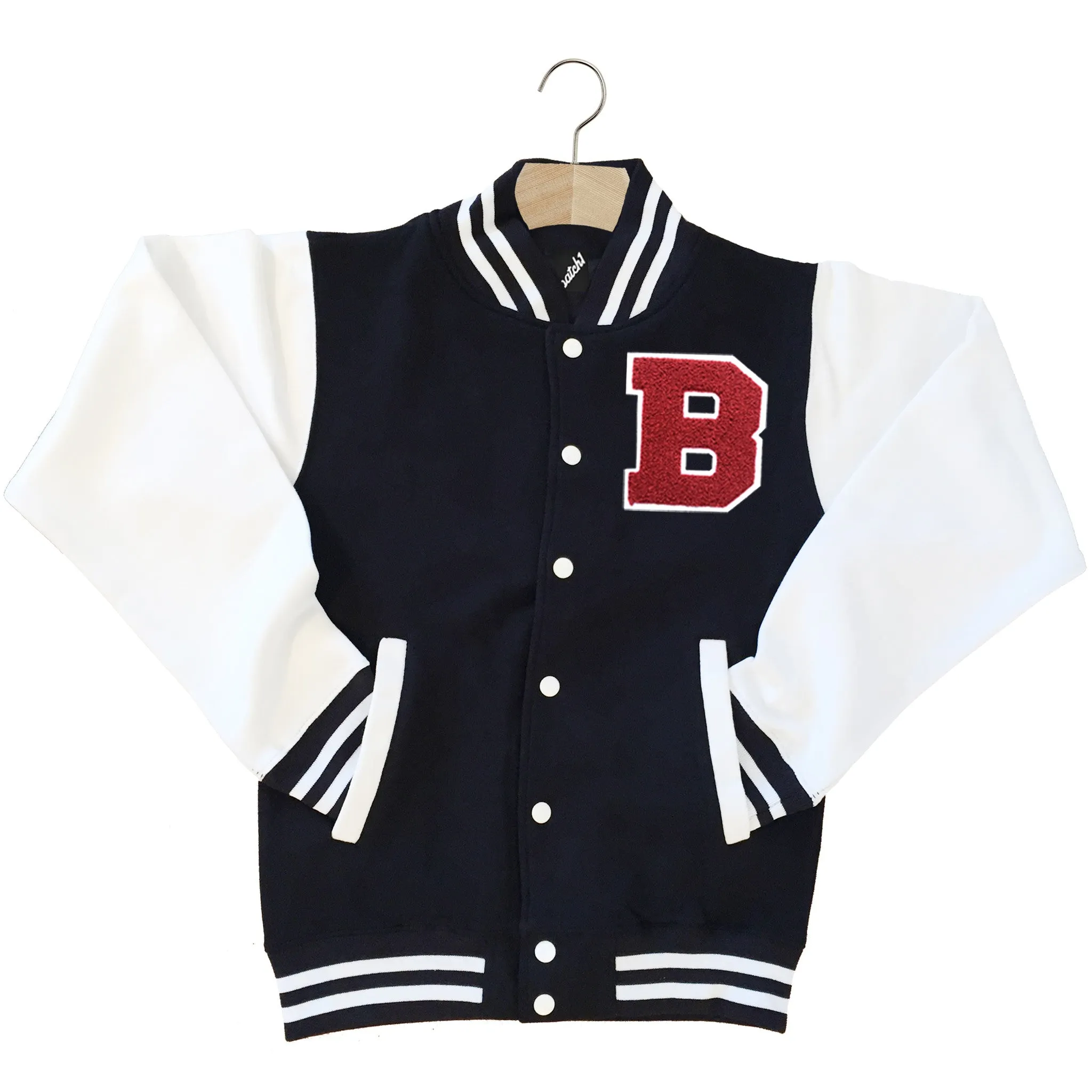 VARSITY BASEBALL JACKET UNISEX PERSONALISED WITH GENUINE US COLLEGE LETTER B