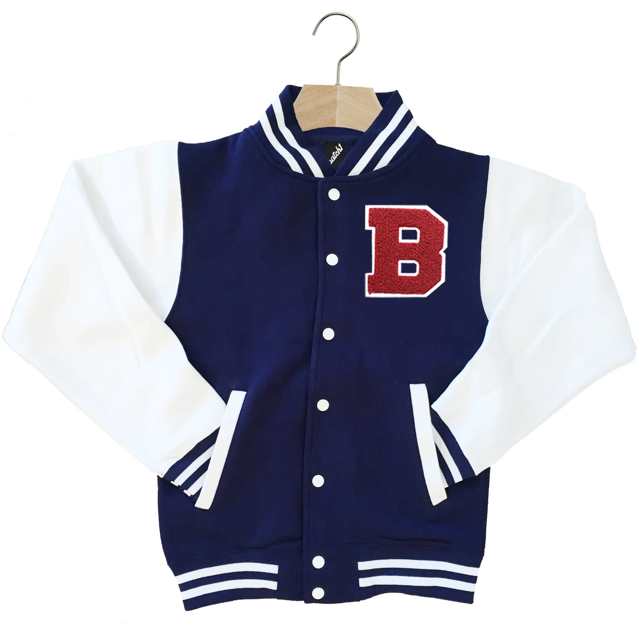 VARSITY BASEBALL JACKET UNISEX PERSONALISED WITH GENUINE US COLLEGE LETTER B