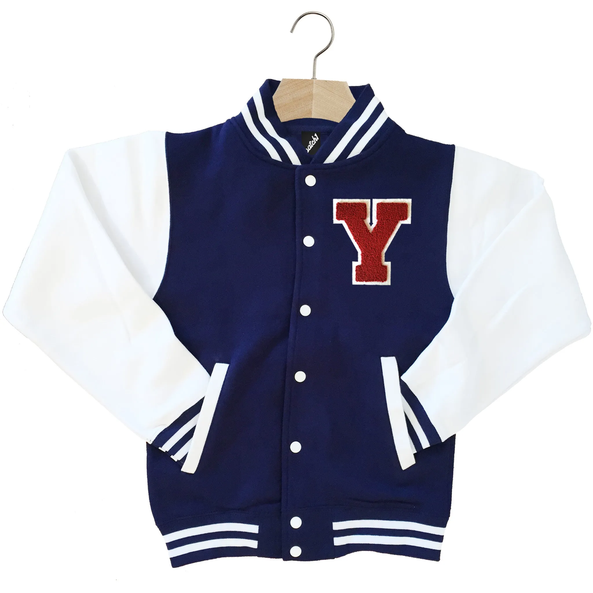 VARSITY BASEBALL JACKET UNISEX PERSONALISED WITH GENUINE US COLLEGE LETTER Y