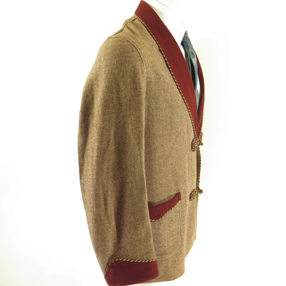 Vintage 30s Smoking Lounge Jacket 38 or Medium Herringbone Wool