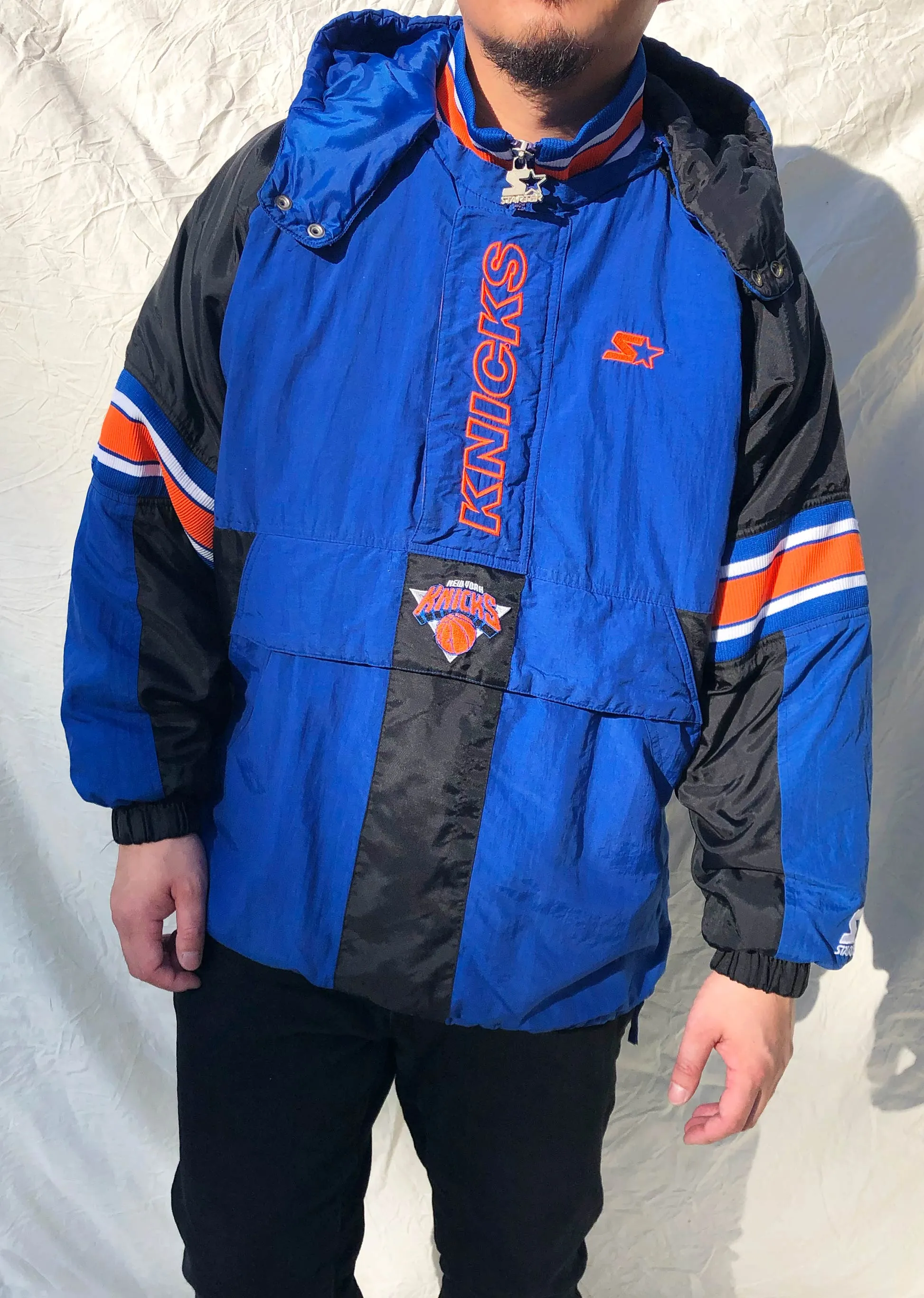 Vintage Starter 90's NBA New York Knicks Pullover Jacket Blue (M)