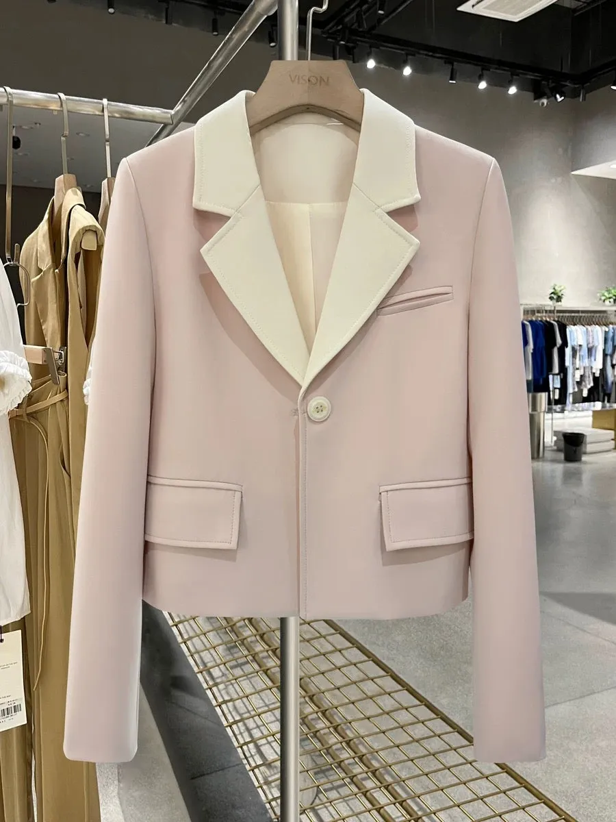 White and pink contrasting color stitching, super good-looking suit jacket for women 2024 new spring and autumn design suit for 